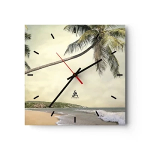 Horloge murale - Pendule murale - Une plage avec des palmiers sur fond de mer calme - 30x30cm - Rêve tropical - Décoration murale moderne pour le salon et la chambre ARTTOR