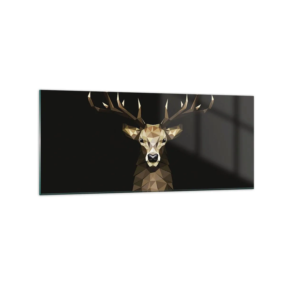 Impression sur verre - Image sur verre - Cerf polygonal géométrique sur fond noir - 120x50cm - Cerf cubique - Décoration murale moderne pour le salon et la chambre ARTTOR