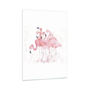 Impression sur verre - Image sur verre - Flamants roses à l'aquarelle sur fond clair avec des taches délicates - 50x70cm - Ensemble rose - Décoration murale moderne pour le salon et la chambre ARTTOR