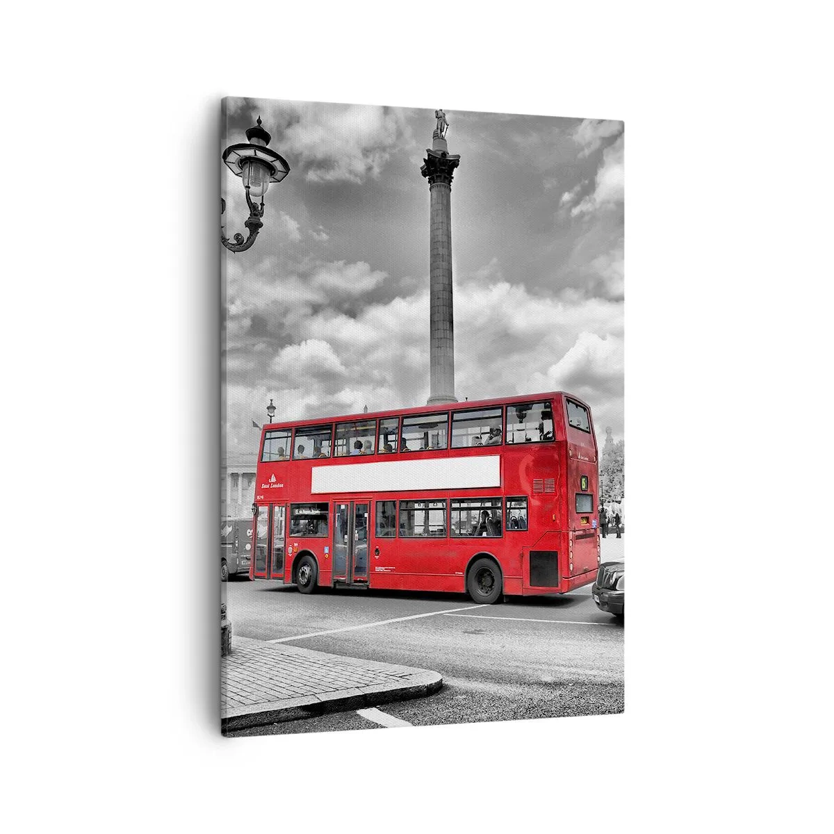 Impression sur toile - Image sur toile - Un bus rouge à impériale sur fond de ville en noir et blanc - 50x70cm - La vraie circulation sanguine de la ville - Décoration murale moderne pour le salon et la chambre ARTTOR