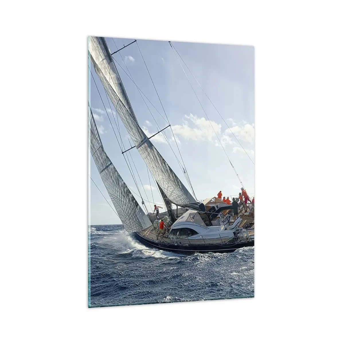 Impression sur verre - Image sur verre - Course de yachts en haute mer sous un ciel bleu - 80x120cm - Que le meilleur l'emporte - Décoration murale moderne pour le salon et la chambre ARTTOR
