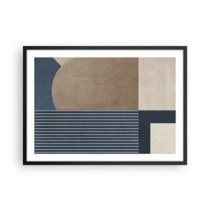 Affiche dans un cadre noir - Poster - Figures géométriques dans les tons beige et bleu marine avec des lignes - 70x50cm - Composition simple et en rondeur - Décoration murale moderne pour le salon et la chambre ARTTOR