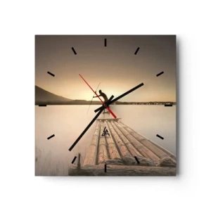 Horloge murale - Pendule murale - Homme sur un radeau au coucher du soleil - 30x30cm - Avant la fin du jour - Décoration murale moderne pour le salon et la chambre ARTTOR