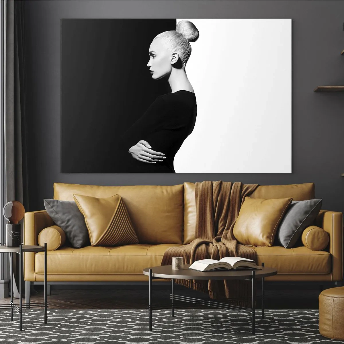 Impression sur verre - Image sur verre - Portrait noir et blanc d'une femme portant un chignon élégant - 120x80cm - Tout simplement une femme - Décoration murale moderne pour le salon et la chambre ARTTOR