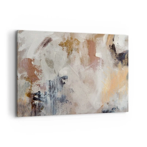 Impression sur toile - Image sur toile - Taches abstraites dans des tons neutres de beige et d'or - 100x70cm - Abstraction brumeuse - Décoration murale moderne pour le salon et la chambre ARTTOR