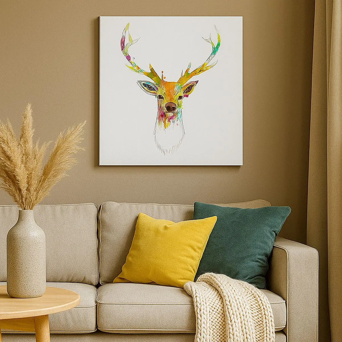 Impression sur toile - Image sur toile - Un cerf doux baigné de couleur - 30x30 cm