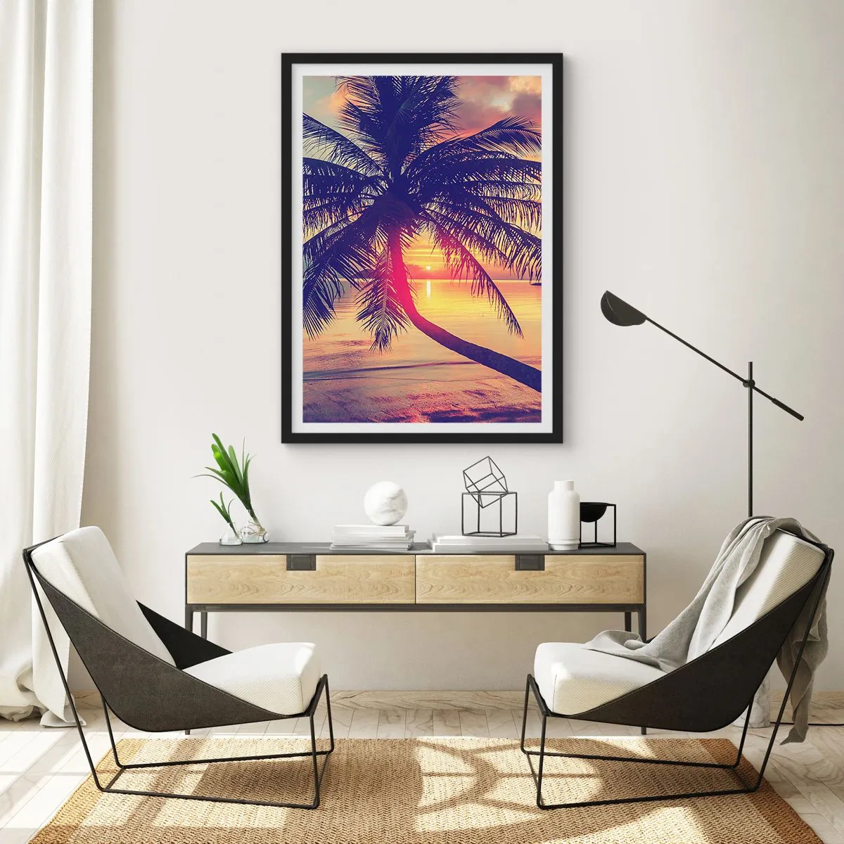 Affiche dans un cadre noir - Poster - Soirée sous les palmiers - 70x100 cm