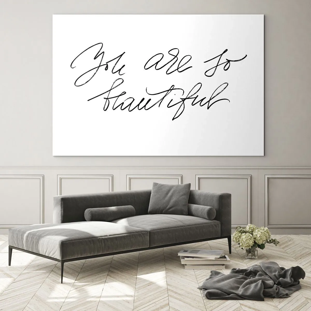 Impression sur verre - Image sur verre - Citation « Tu es si belle » dans un style calligraphique élégant - 100x70cm - Vraiment, crois-moi... - Décoration murale moderne pour le salon et la chambre ARTTOR