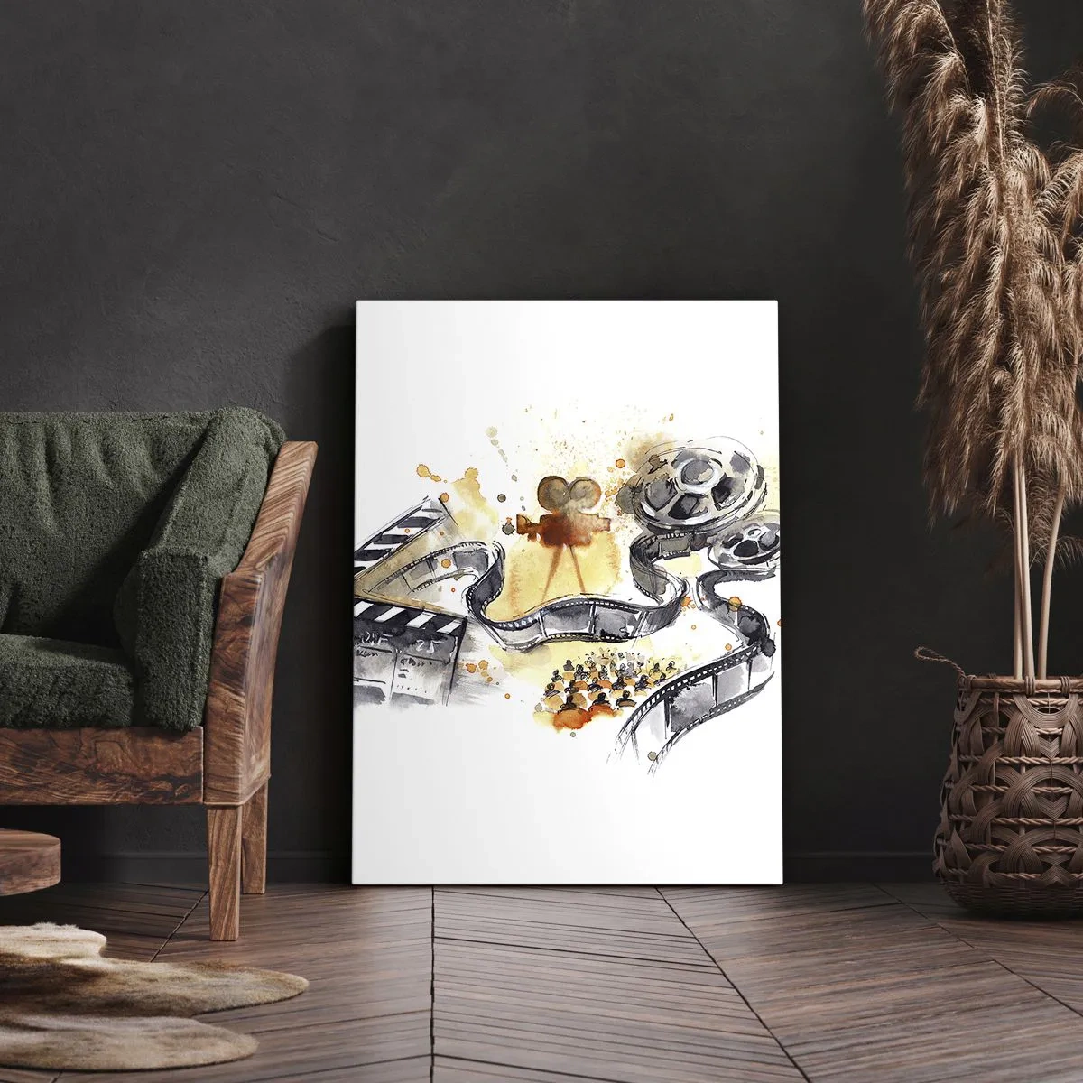 Impression sur toile - Image sur toile - Le symbolisme du cinéma avec une pellicule dans une aquarelle artistique - 80x120cm - Au pays des rêves - Décoration murale moderne pour le salon et la chambre ARTTOR