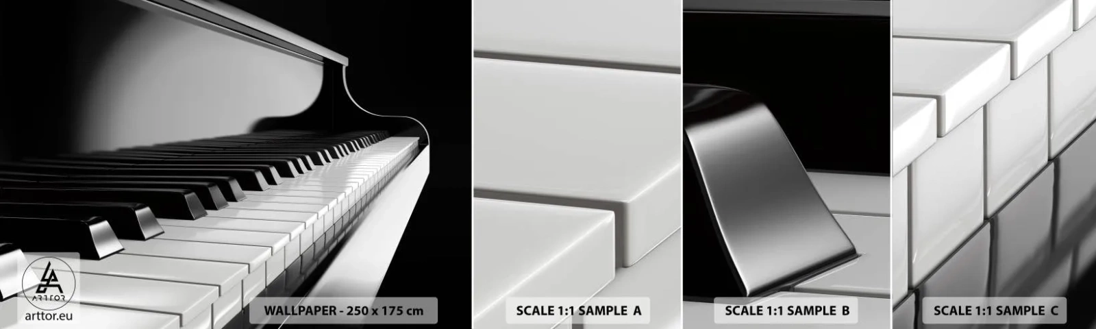 Échantillon de Papier Peint Autocollant Deluxe Sticker - Harmonie des formes et des couleurs - Piano, Piano, Musique - 100x30 cm