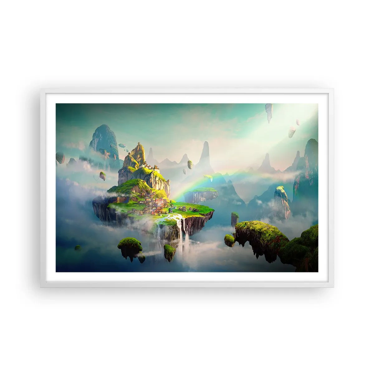 Affiche dans un cadre blanc - Poster - Au milieu des cieux - îles du bonheur - 91x61 cm