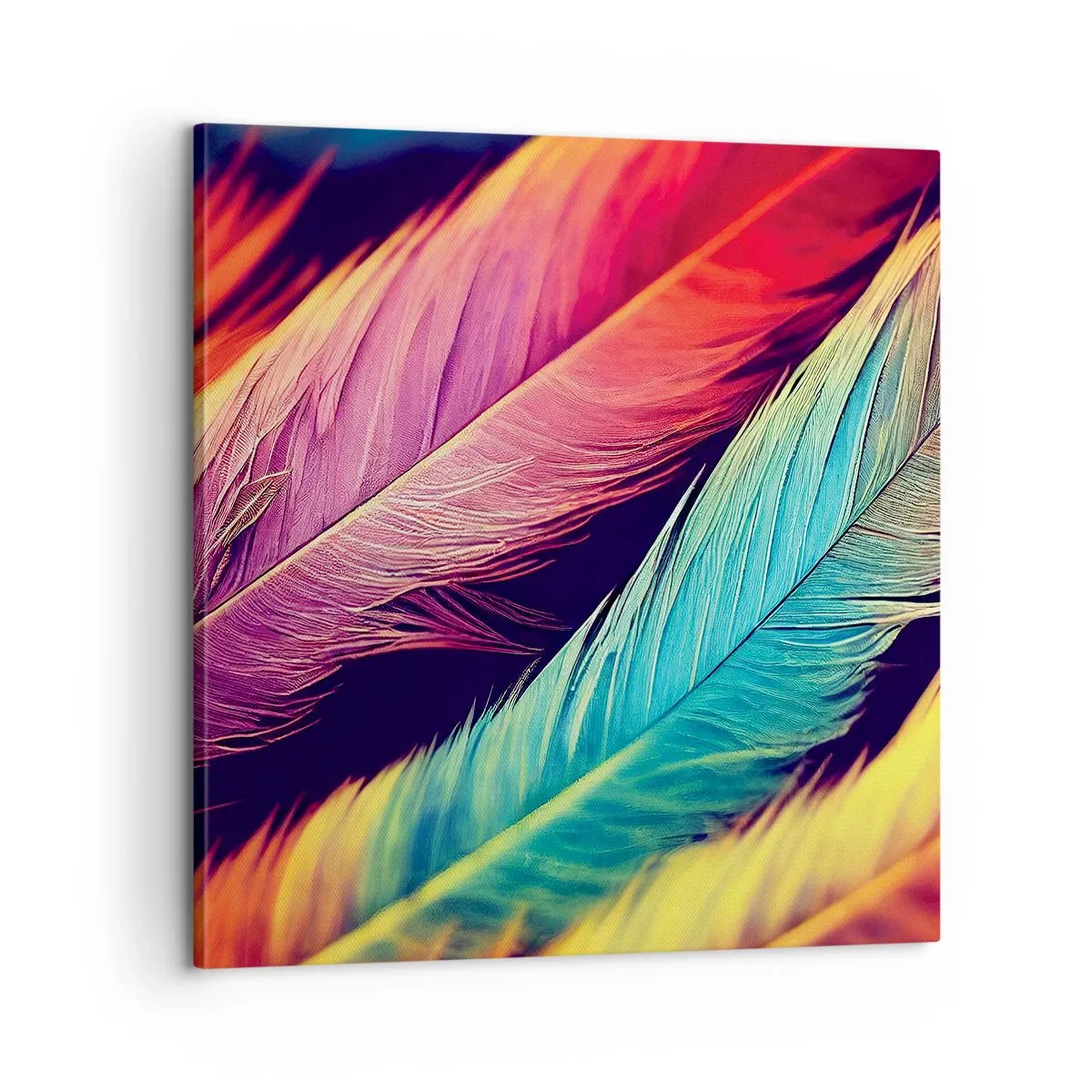 Impression sur toile - Image sur toile - Arc-en-ciel de plumes - 60x60 cm