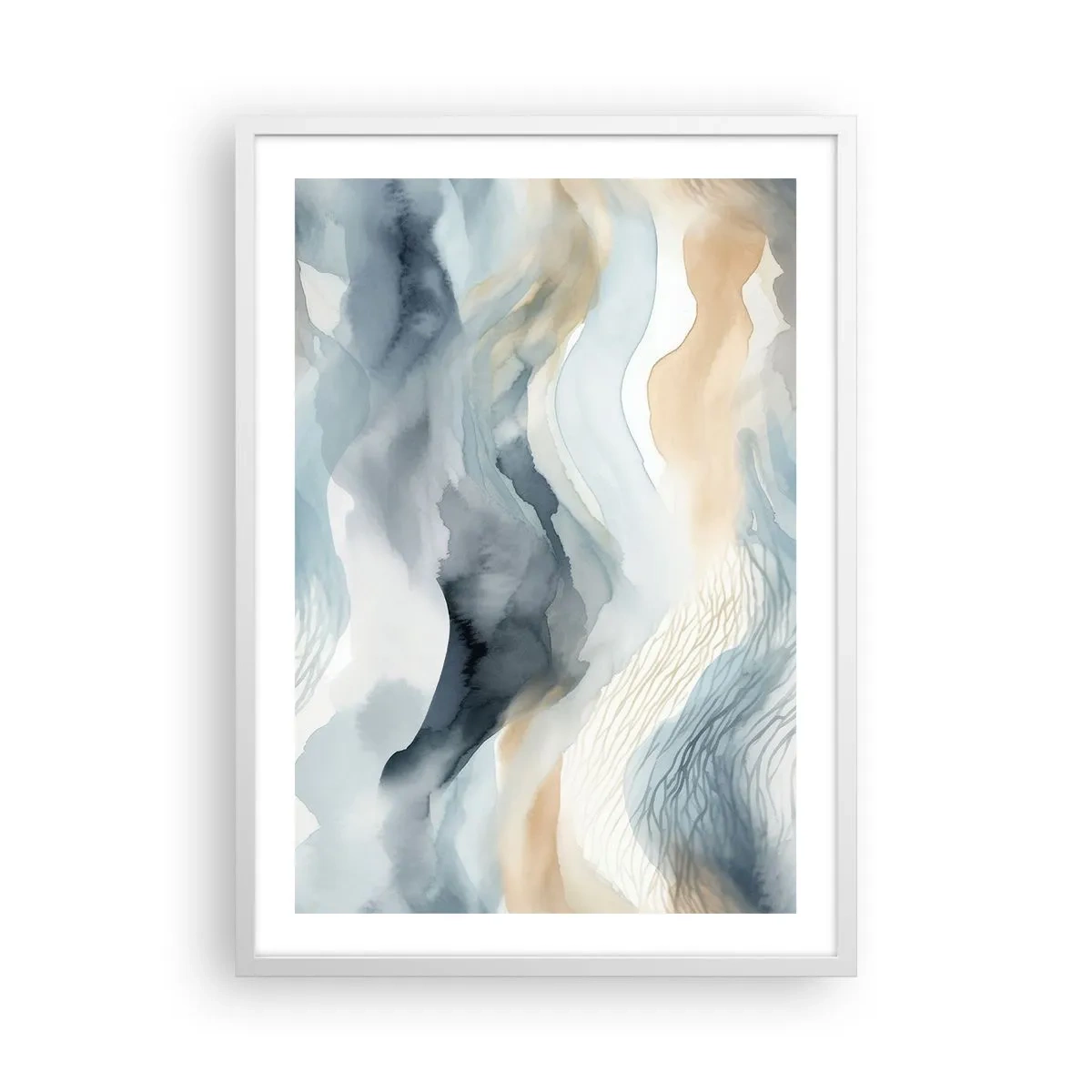 Affiche dans un cadre blanc - Poster - Abstraction enneigée et brumeuse - 50x70 cm