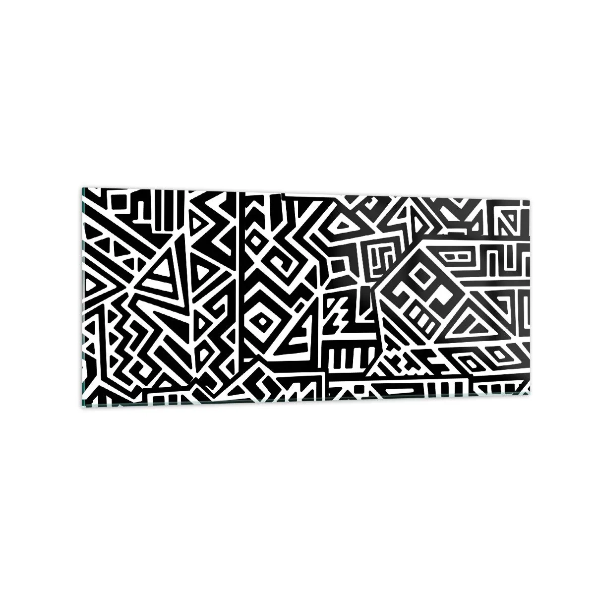 Impression sur verre - Image sur verre - Motifs géométriques noirs et blancs inspirés de la culture précolombienne - 120x50cm - Composition précolombienne - Décoration murale moderne pour le salon et la chambre ARTTOR