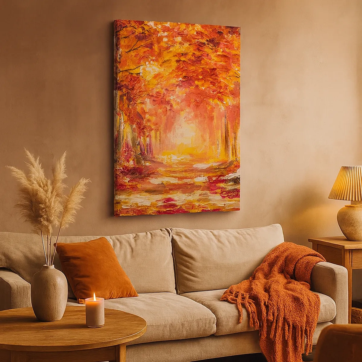Impression sur toile - Image sur toile - Forêt d'automne aux tons cuivrés et dorés - 50x70cm - Forêt de cuivre - Décoration murale moderne pour le salon et la chambre ARTTOR