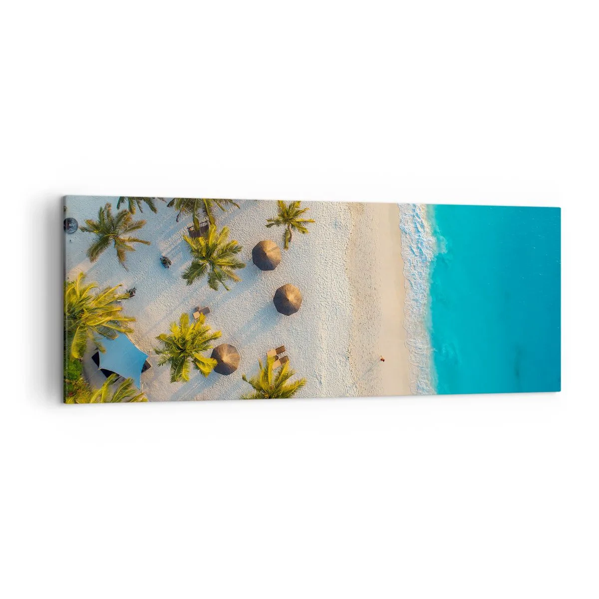 Impression sur toile - Image sur toile - Vue d'une plage tropicale avec des palmiers et une mer turquoise - 140x50cm - Bienvenue au paradis - Décoration murale moderne pour le salon et la chambre ARTTOR