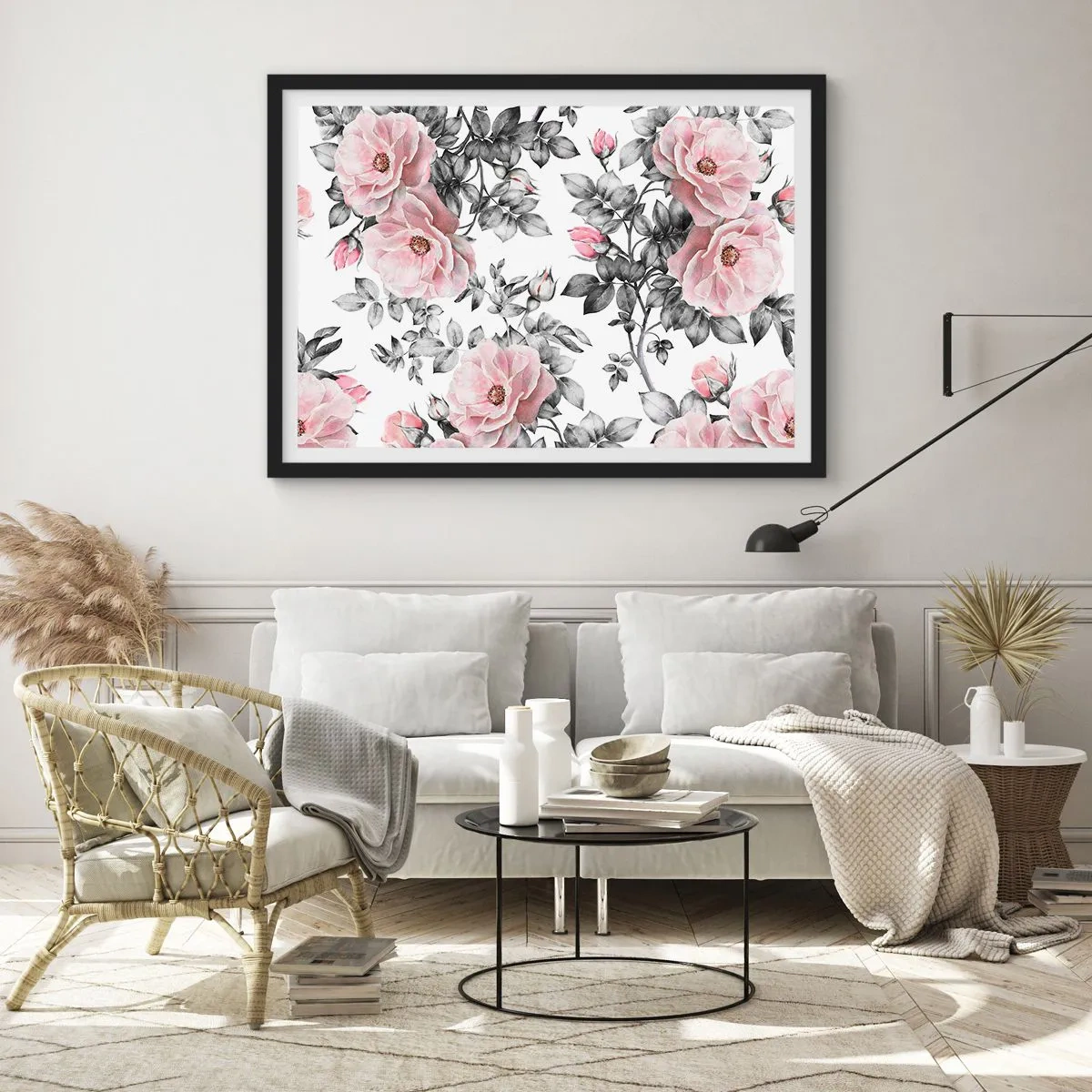 Affiche dans un cadre noir - Poster - Se perdre dans les fleurs des roses - 40x30 cm
