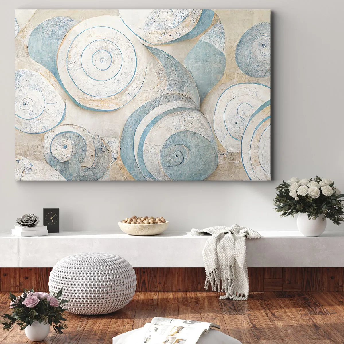 Impression sur toile - Image sur toile - Coquillages abstraits aux tons pastel - 120x80cm - Que cache la coque ? - Décoration murale moderne pour le salon et la chambre ARTTOR