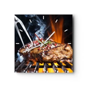 Horloge murale - Pendule murale - Steak grillé sur un gril aux épices - 30x30cm - Juteux et parfumé - Décoration murale moderne pour le salon et la chambre ARTTOR