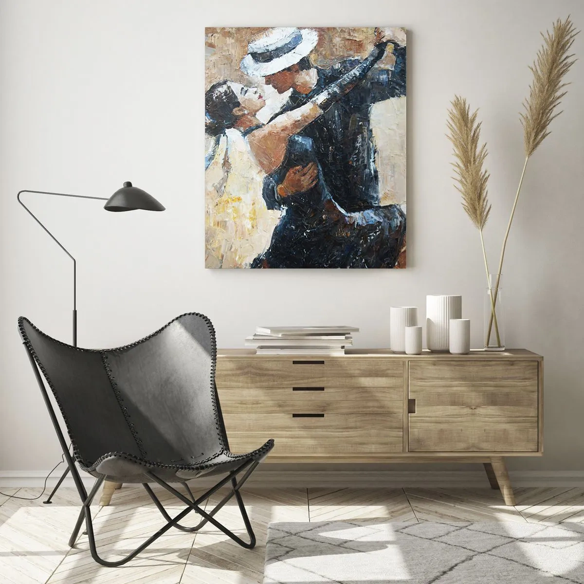 Impression sur verre - Image sur verre - Un couple dansant le tango dans un style romantique et élégant - 80x120cm - À la Rudolf Valentino - Décoration murale moderne pour le salon et la chambre ARTTOR