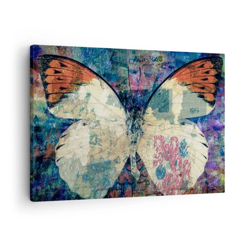 Impression sur toile - Image sur toile - Papillon sur un fond artistique abstrait avec des détails colorés - 70x50cm - Fragilité subtile - Décoration murale moderne pour le salon et la chambre ARTTOR
