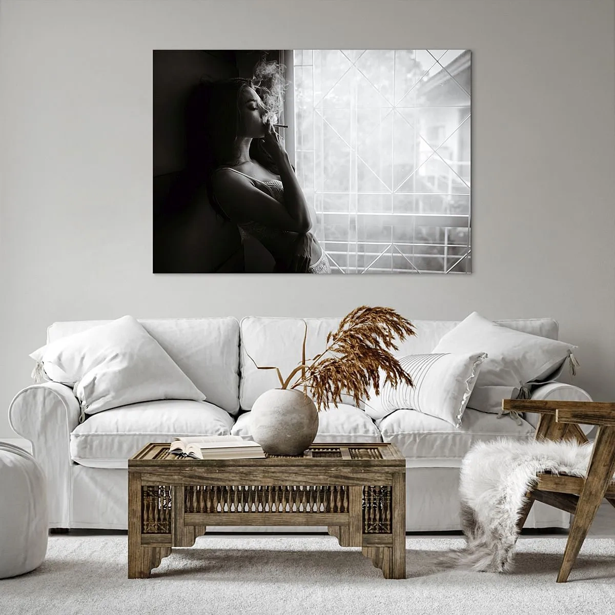 Impression sur toile - Image sur toile - Une femme dans une pose sensuelle sur une photographie en noir et blanc - 70x50cm - Vous sentez-vous libre ? - Décoration murale moderne pour le salon et la chambre ARTTOR
