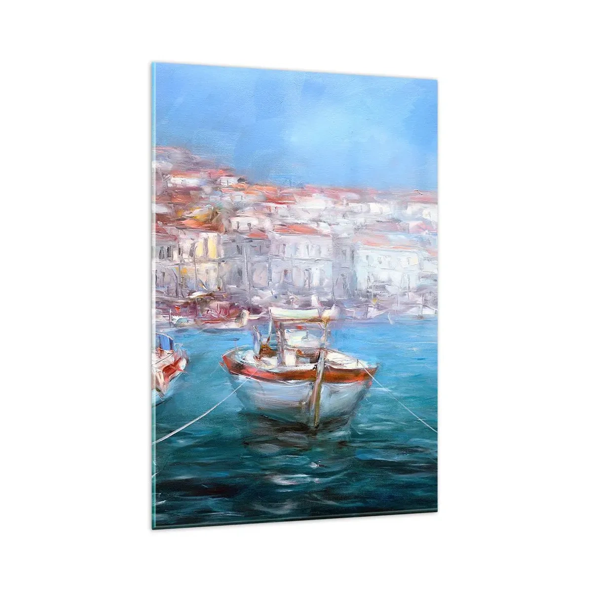 Impression sur verre - Image sur verre - Bateaux dans une baie italienne pittoresque - 80x120cm - Baie italienne - Décoration murale moderne pour le salon et la chambre ARTTOR