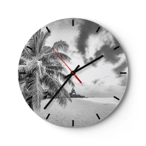 Horloge murale - Pendule murale - Plage avec palmiers en noir et blanc - 30x30cm - Quand tu aspires à la solitude - Décoration murale moderne pour le salon, la cuisine et la chambre ARTTOR
