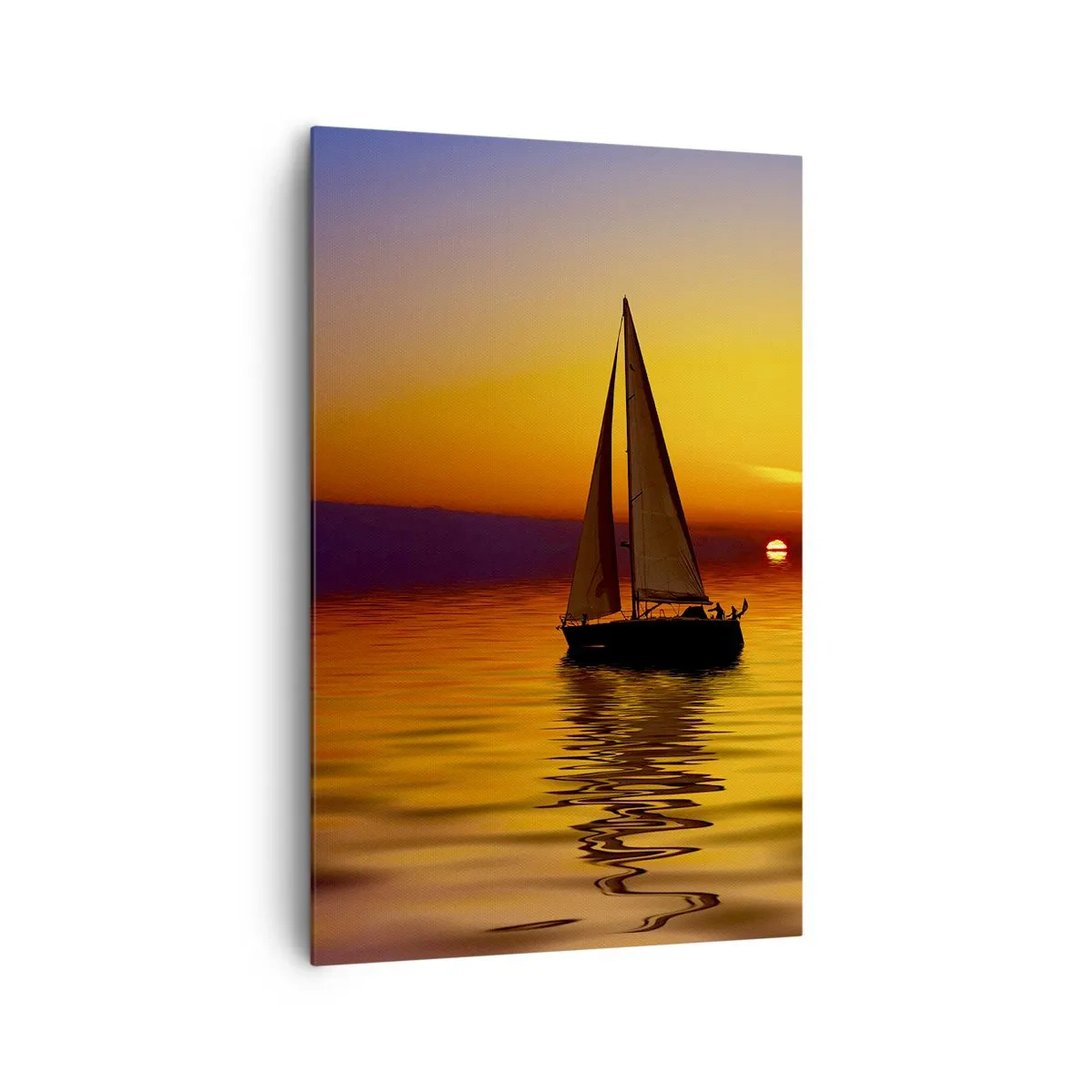 Impression sur toile - Image sur toile - Un voilier sur une mer calme au coucher du soleil - 80x120cm - Comme c'est calme au crépuscule… - Décoration murale moderne pour le salon et la chambre ARTTOR
