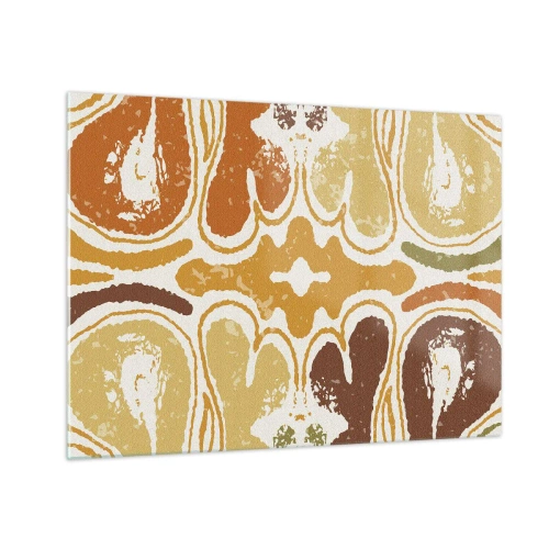 Impression sur verre - Image sur verre - Abstraction symétrique dans des tons terreux et chauds - 70x50cm - Abstraction sentimentale - Décoration murale moderne pour le salon et la chambre ARTTOR