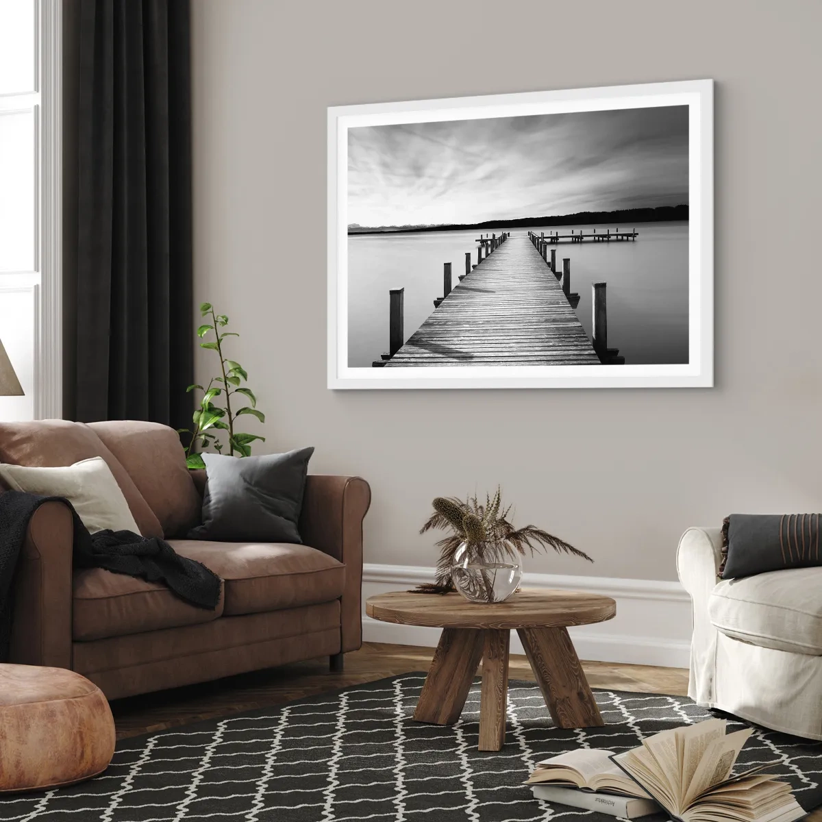 Affiche dans un cadre blanc - Poster - Au point d'eau - la paix - 40x30 cm