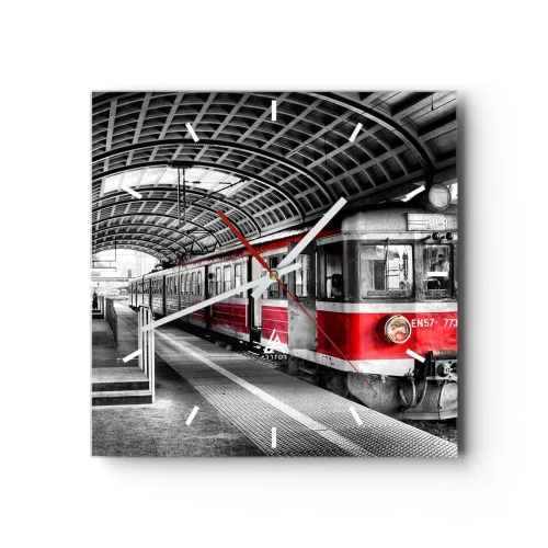 Horloge murale - Pendule murale - Train rouge à la gare sous un toit - 30x30cm - C'est peut-être le voyage de votre vie ? - Décoration murale moderne pour le salon et la chambre ARTTOR