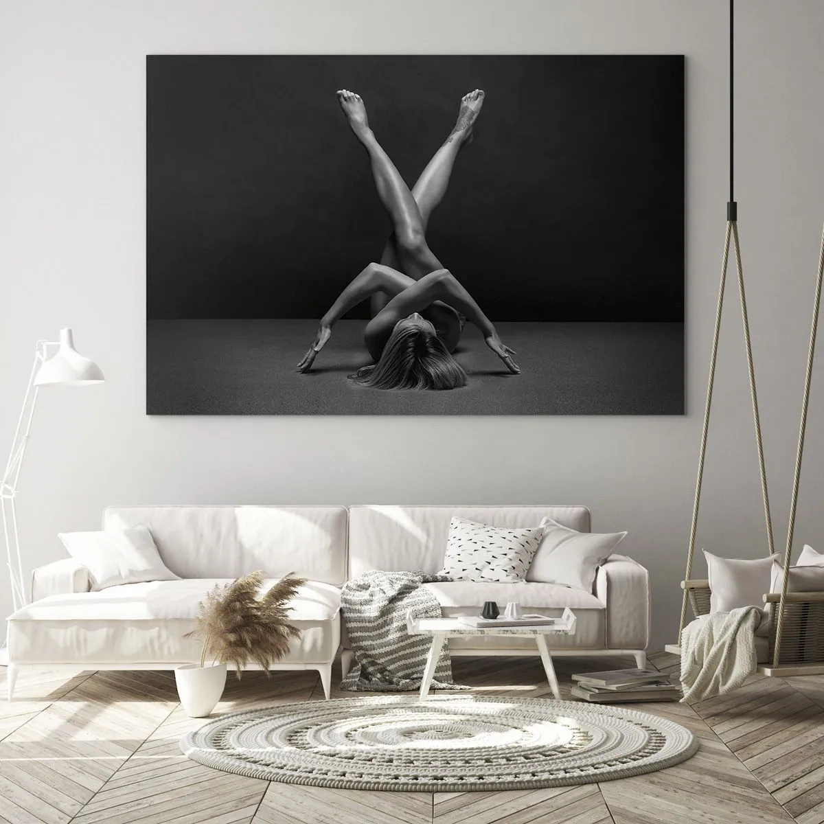 Impression sur verre - Image sur verre - Nu féminin dans une composition corporelle géométrique - 120x80cm - Géométrie de la nudité - Décoration murale moderne pour le salon et la chambre ARTTOR