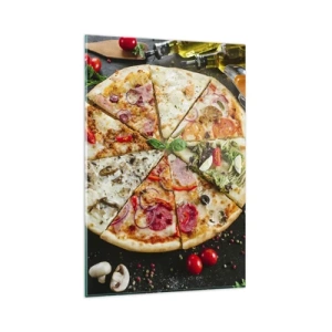 Impression sur verre - Image sur verre - Pizza aux saveurs variées avec un fond de garnitures - 80x120cm - Une gamme de saveurs - Décoration murale moderne pour le salon et la chambre ARTTOR