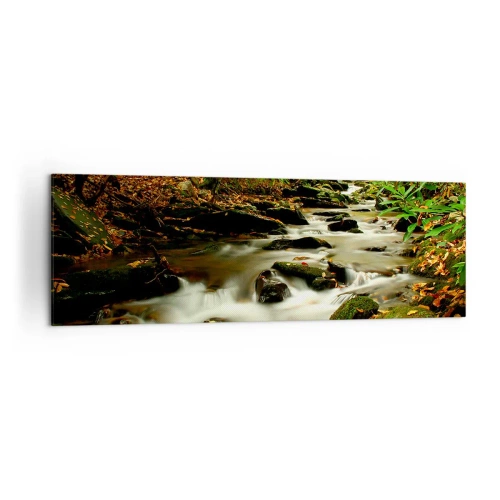 Impression sur toile - Image sur toile - Un ruisseau forestier coulant entre des pierres entourées de verdure - 160x50cm - Comme de l'argent liquide - Décoration murale moderne pour le salon et la chambre ARTTOR
