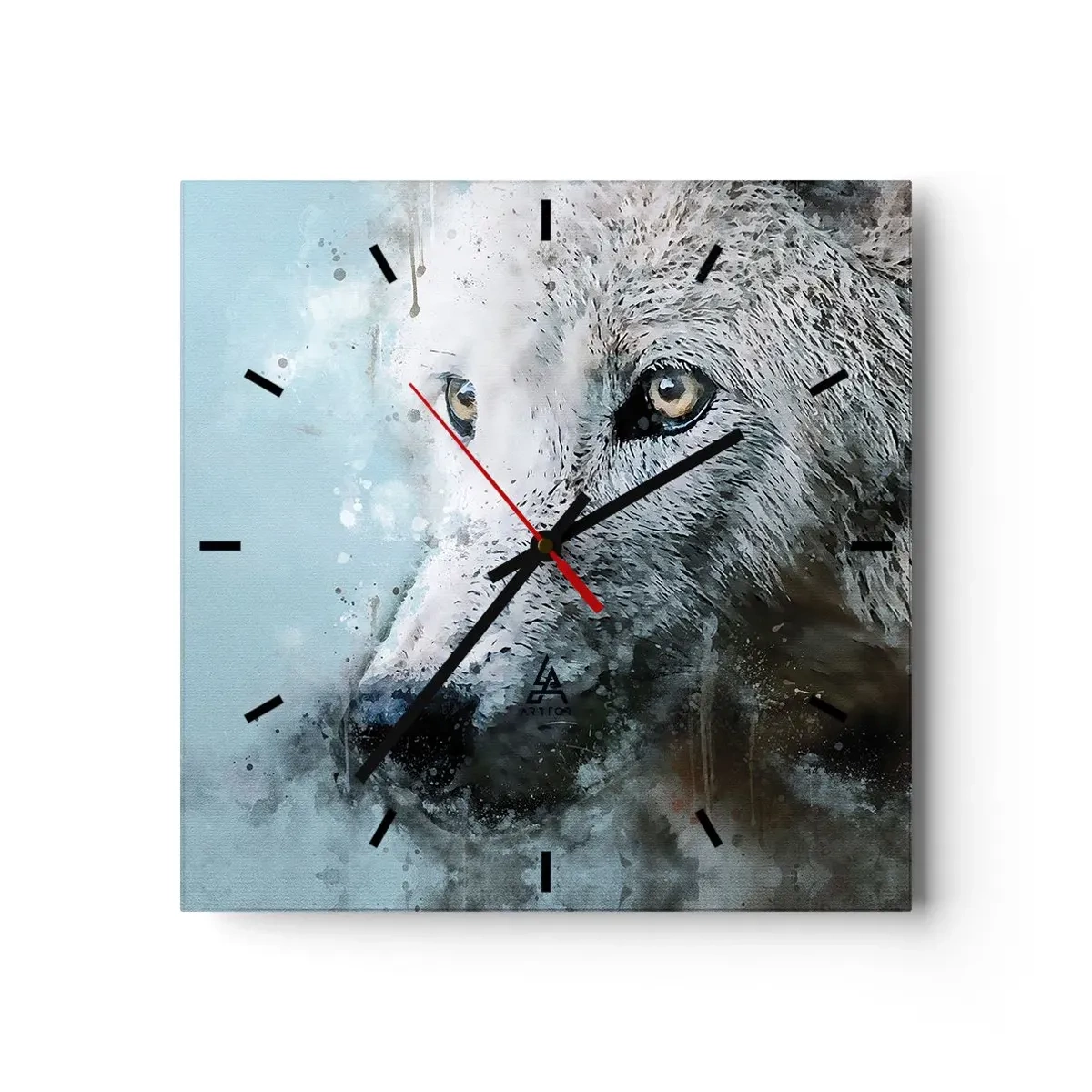 Horloge murale - Pendule murale - Portrait à l'aquarelle d'un loup - 30x30cm - Rencontrez l'âme du loup - Décoration murale moderne pour le salon et la chambre ARTTOR