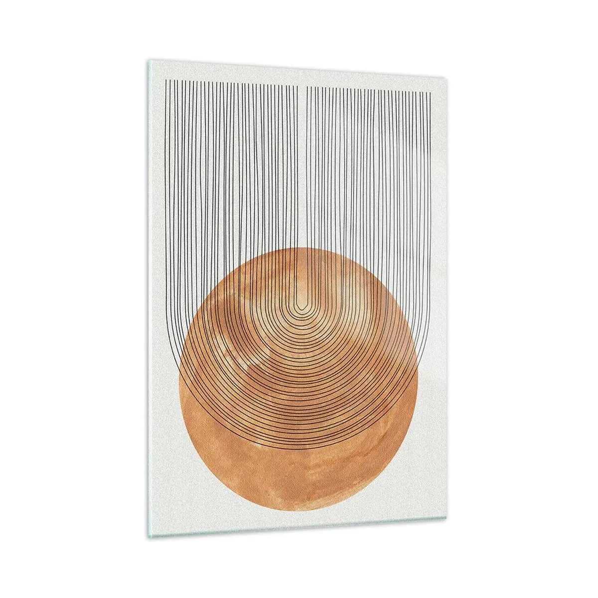 Impression sur verre - Image sur verre - Forme géométrique avec des lignes concentriques et un cercle doré - 50x70cm - Composition solaire - Décoration murale moderne pour le salon et la chambre ARTTOR