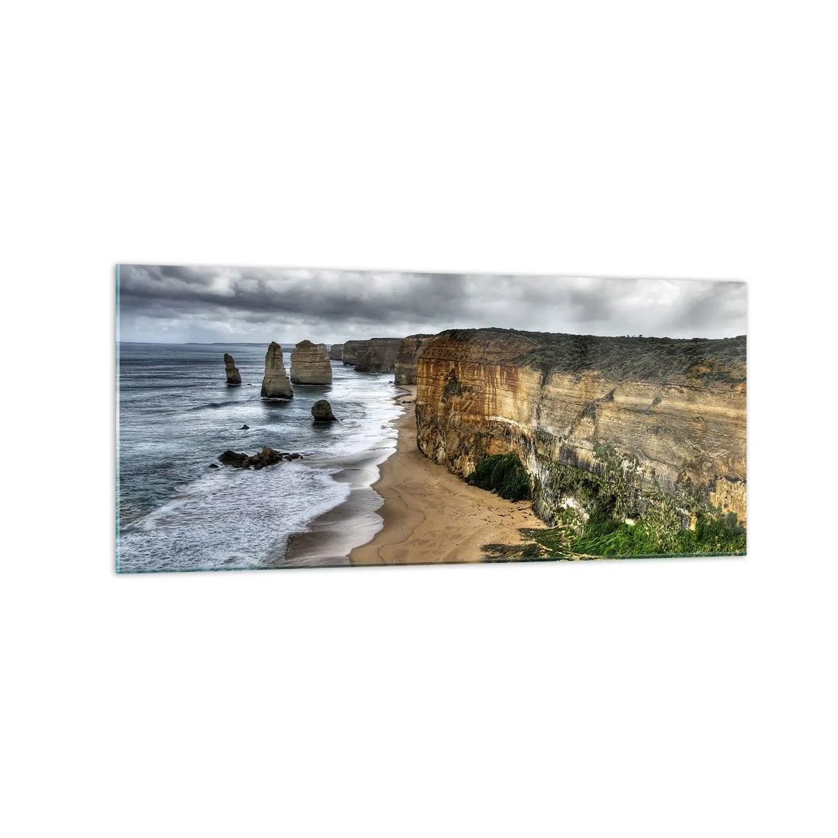 Impression sur verre - Image sur verre - Côte rocheuse avec plage et formations rocheuses - 120x50cm - Beauté brute - Décoration murale moderne pour le salon et la chambre ARTTOR