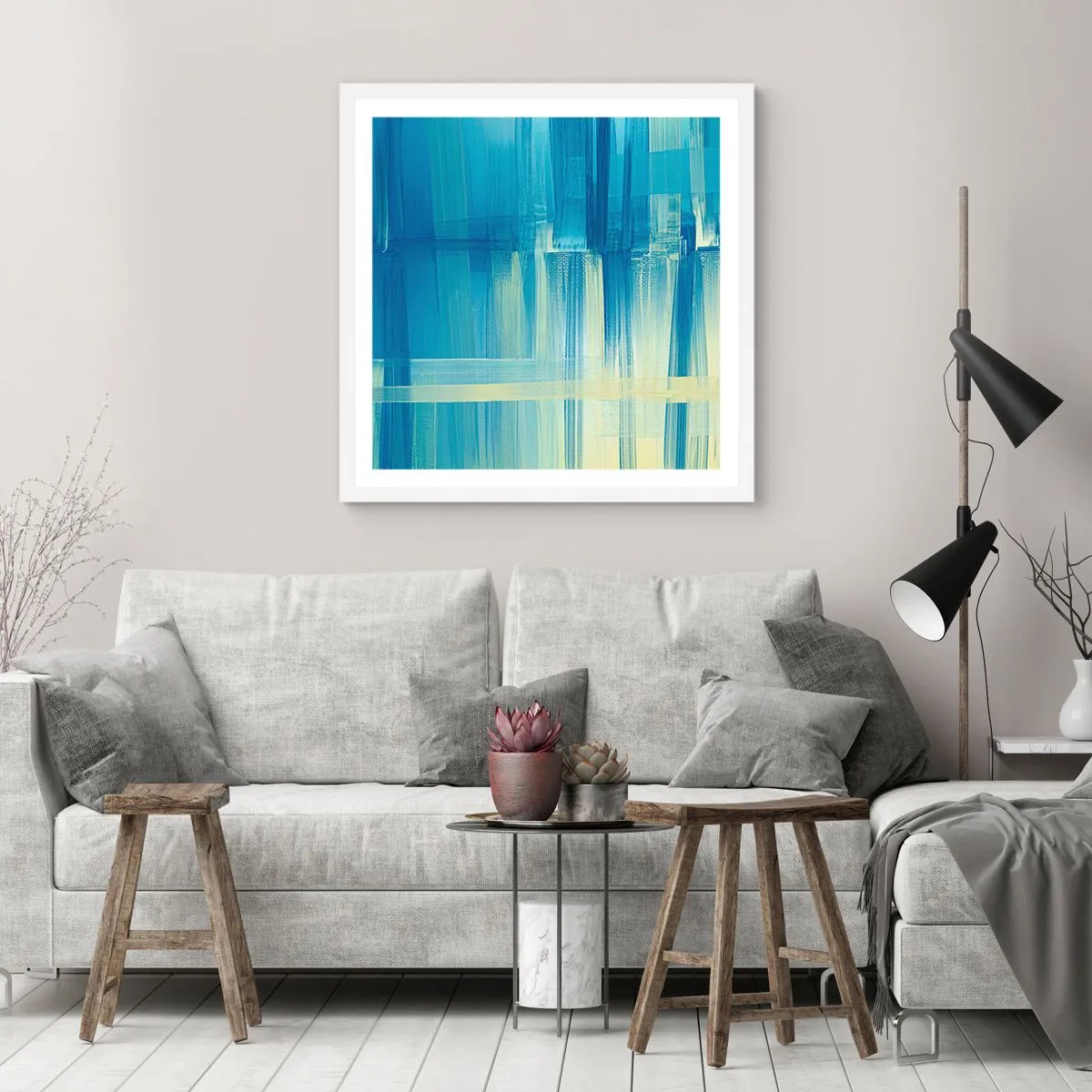 Affiche dans un cadre blanc - Poster - Composition en turquoise - 40x40 cm