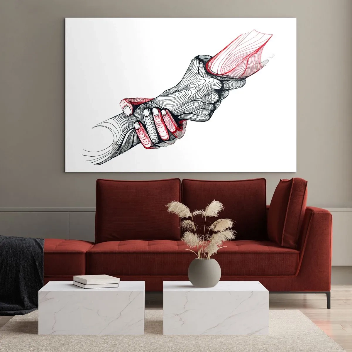 Impression sur verre - Image sur verre - Dessin abstrait de deux mains dans une poignée de main - 100x70cm - Vous êtes entre de bonnes mains - Décoration murale moderne pour le salon et la chambre ARTTOR