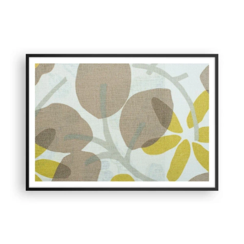 Affiche dans un cadre noir - Poster - Feuilles abstraites dans les tons beige et jaune - 100x70cm - Composition en plein soleil - Décoration murale moderne pour le salon et la chambre ARTTOR