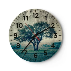 Horloge murale - Pendule murale - Un pommier sur un champ bleu ? - 30x30 cm