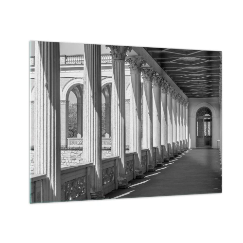Impression sur verre - Image sur verre - Une colonnade en noir et blanc avec un jeu rythmique d'ombre et de lumière - 70x50cm - Arcade ensoleillée - Décoration murale moderne pour le salon et la chambre ARTTOR