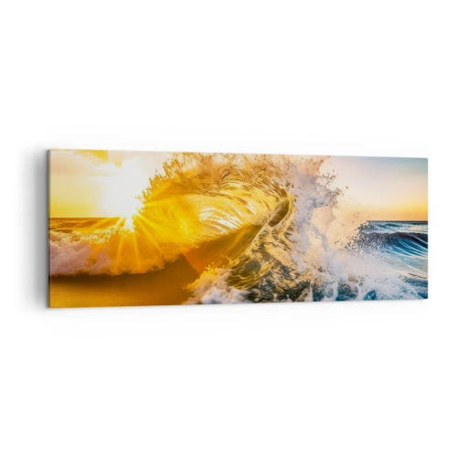 Impression sur toile - Image sur toile - Une vague dorée sur fond de soleil couchant - 140x50cm - S'amuser dans le sable - Décoration murale moderne pour le salon et la chambre ARTTOR