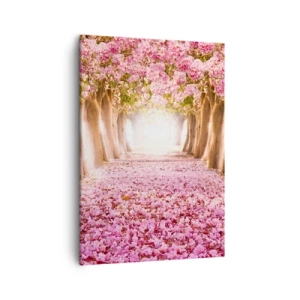 Impression sur toile - Image sur toile - Une avenue d'arbres fleuris aux tons roses - 50x70cm - La route du paradis - Décoration murale moderne pour le salon et la chambre ARTTOR