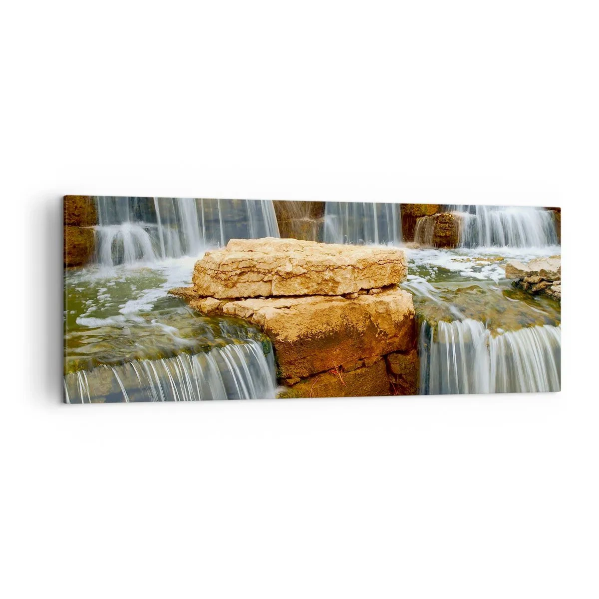 Impression sur toile - Image sur toile - Une cascade qui coule sur des marches de pierre - 140x50cm - Escalier vers le ciel - Décoration murale moderne pour le salon et la chambre ARTTOR