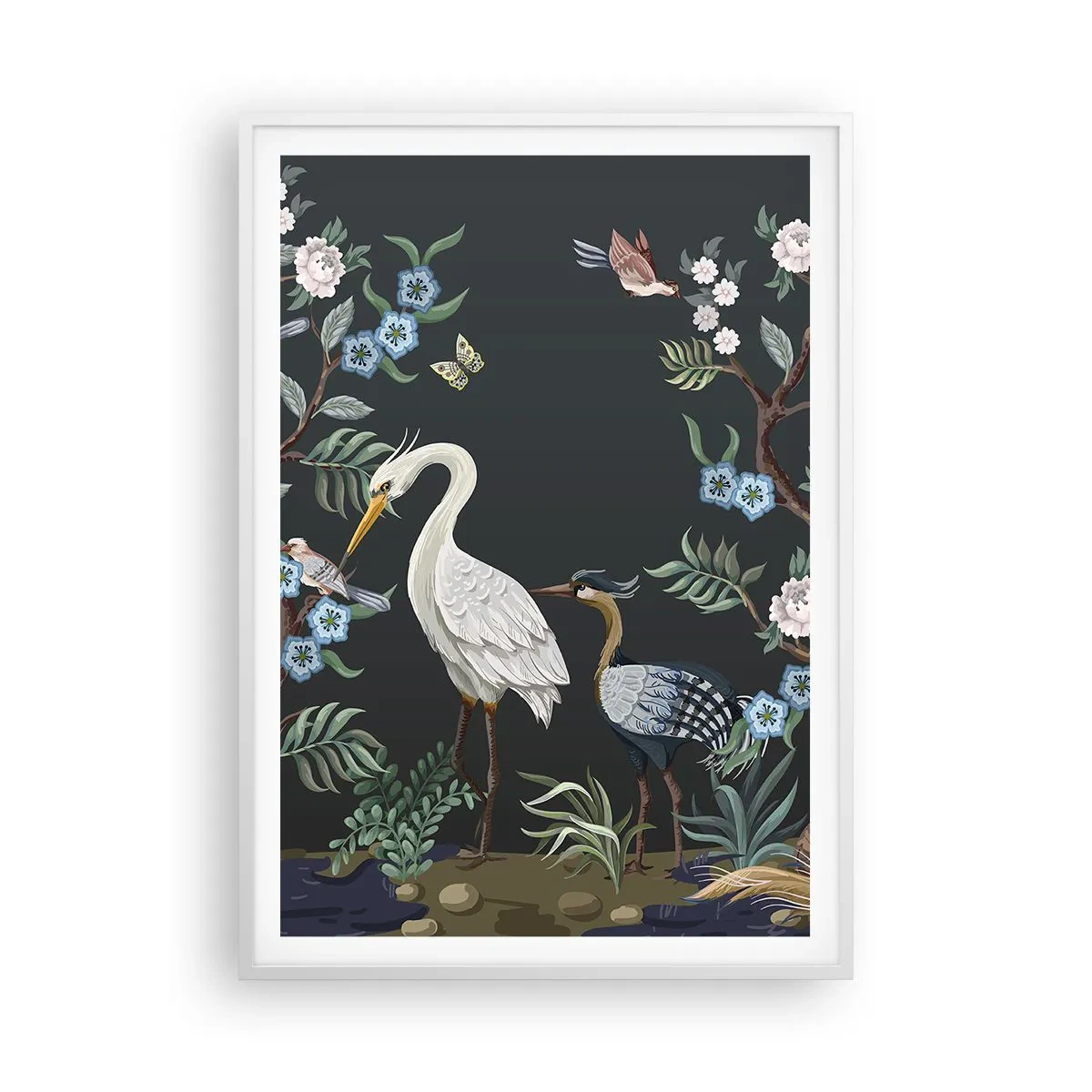 Affiche dans un cadre blanc - Poster - Parade d'oiseaux - 70x100 cm