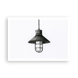 Affiche - Poster - Dessin d'une lampe suspendue rétro sur fond blanc - 100x70cm - Comme il y a des années… - Décoration murale moderne pour le salon et la chambre ARTTOR