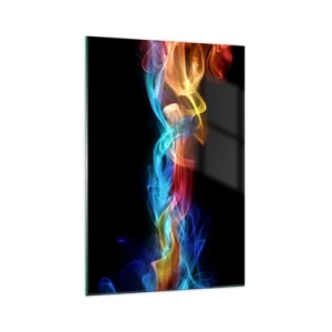 Impression sur verre - Image sur verre - Fumée colorée sur fond noir - 70x100cm - Danse arc-en-ciel du brouillard - Décoration murale moderne pour le salon et la chambre ARTTOR