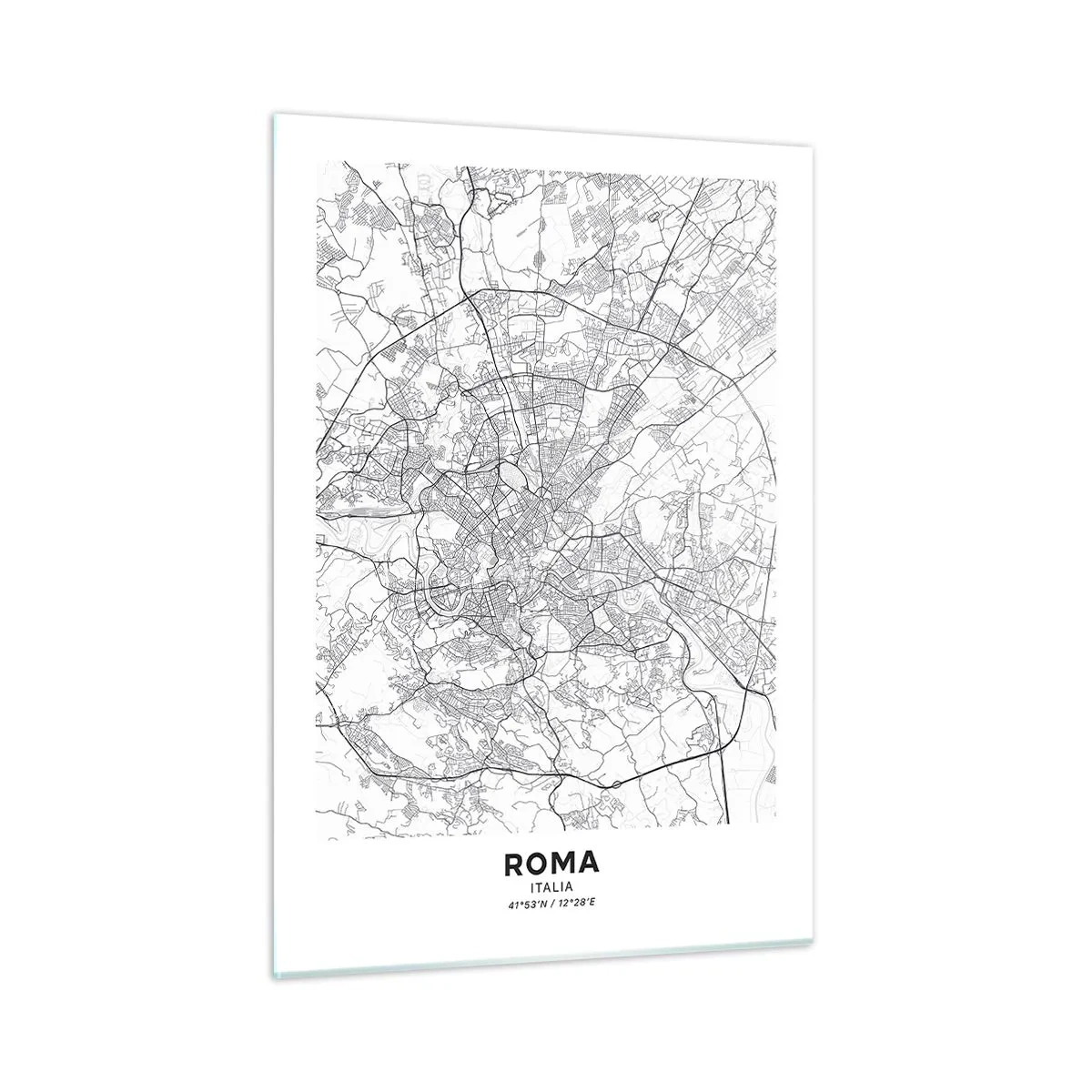 Impression sur verre - Image sur verre - Carte de Rome avec un tracé routier circulaire clair - 50x70cm - Cercle romain - Décoration murale moderne pour le salon et la chambre ARTTOR